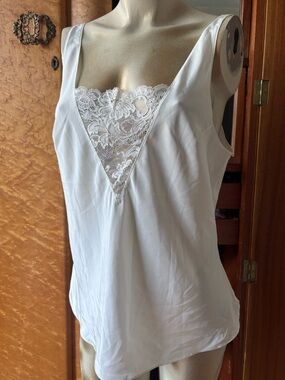Vintage Olga Ivory Tank with Lace Panel